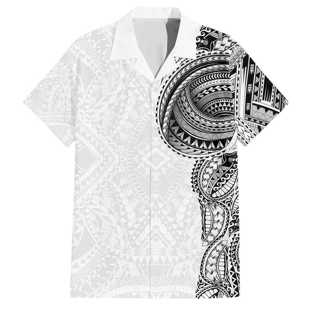 Traditional Polynesian Art Tattoos Family Matching Puletasi and Hawaiian Shirt White Color LT03 Dad's Shirt - Short Sleeve White - Polynesian Pride