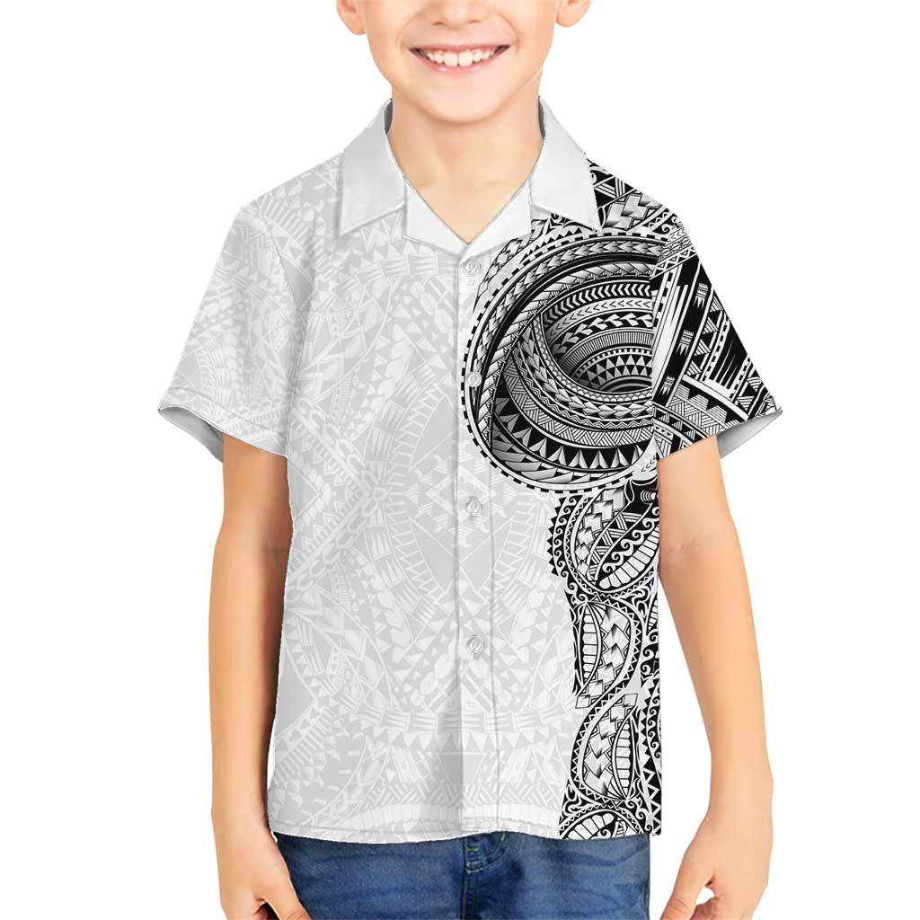 Traditional Polynesian Art Tattoos Family Matching Puletasi and Hawaiian Shirt White Color LT03 Son's Shirt White - Polynesian Pride