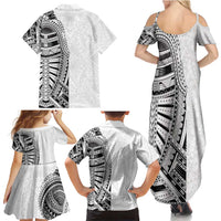 Traditional Polynesian Art Tattoos Family Matching Summer Maxi Dress and Hawaiian Shirt White Color LT03 - Polynesian Pride