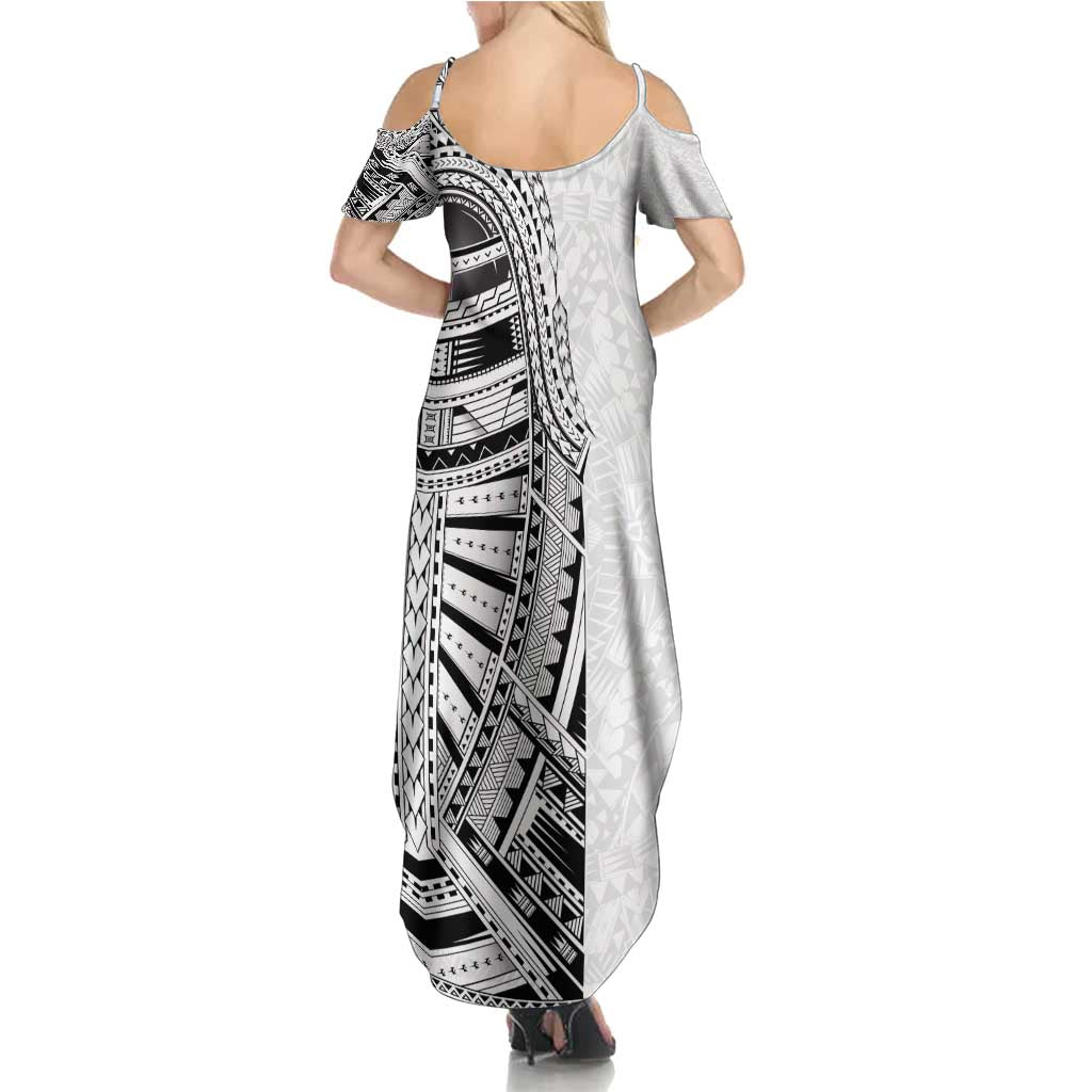 Traditional Polynesian Art Tattoos Family Matching Summer Maxi Dress and Hawaiian Shirt White Color LT03 - Polynesian Pride