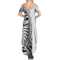 Traditional Polynesian Art Tattoos Family Matching Summer Maxi Dress and Hawaiian Shirt White Color LT03 - Polynesian Pride