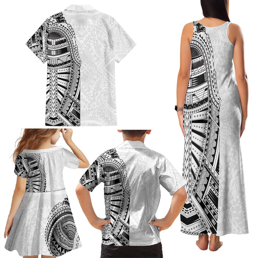 Traditional Polynesian Art Tattoos Family Matching Tank Maxi Dress and Hawaiian Shirt White Color LT03 - Polynesian Pride