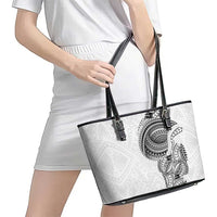 Traditional Polynesian Art Tattoos Leather Tote Bag White Color LT03 - Polynesian Pride