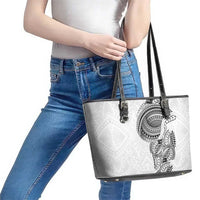 Traditional Polynesian Art Tattoos Leather Tote Bag White Color LT03 - Polynesian Pride