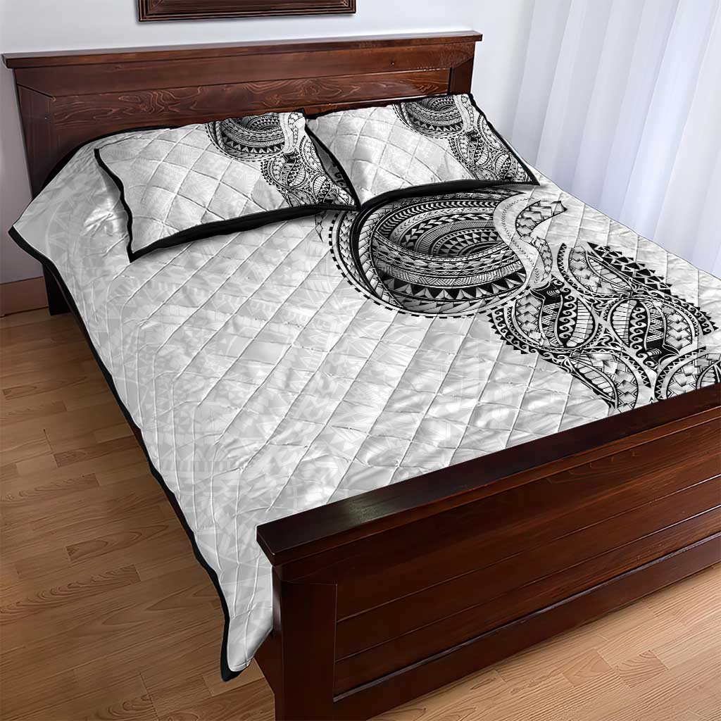 Traditional Polynesian Art Tattoos Quilt Bed Set White Color - Polynesian Pride