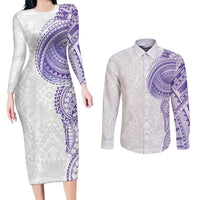 Traditional Polynesian Art Tattoos Couples Matching Long Sleeve Bodycon Dress and Long Sleeve Button Shirt Purple Color LT03 Purple - Polynesian Pride