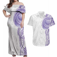 Traditional Polynesian Art Tattoos Couples Matching Off Shoulder Maxi Dress and Hawaiian Shirt Purple Color LT03 Purple - Polynesian Pride
