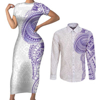 Traditional Polynesian Art Tattoos Couples Matching Short Sleeve Bodycon Dress and Long Sleeve Button Shirt Purple Color LT03 Purple - Polynesian Pride