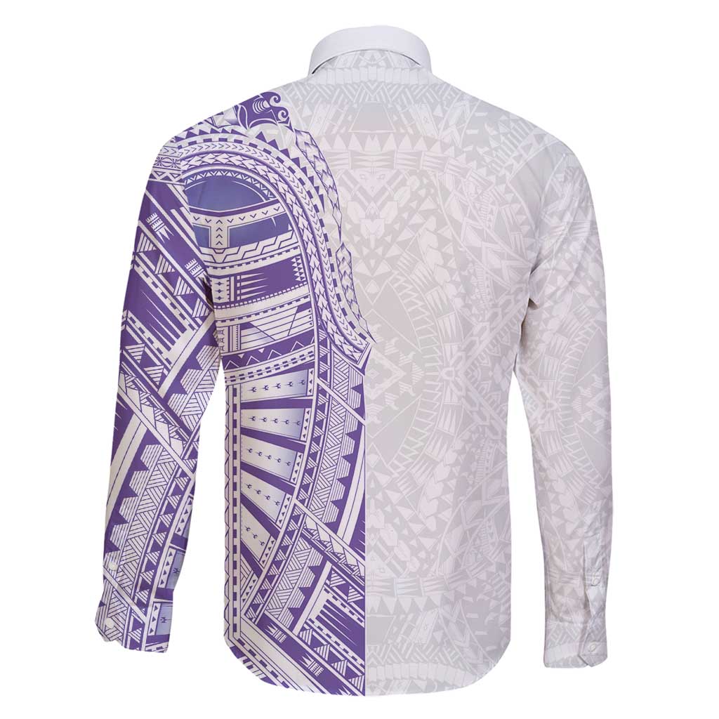 Traditional Polynesian Art Tattoos Family Matching Long Sleeve Bodycon Dress and Hawaiian Shirt Purple Color LT03 - Polynesian Pride