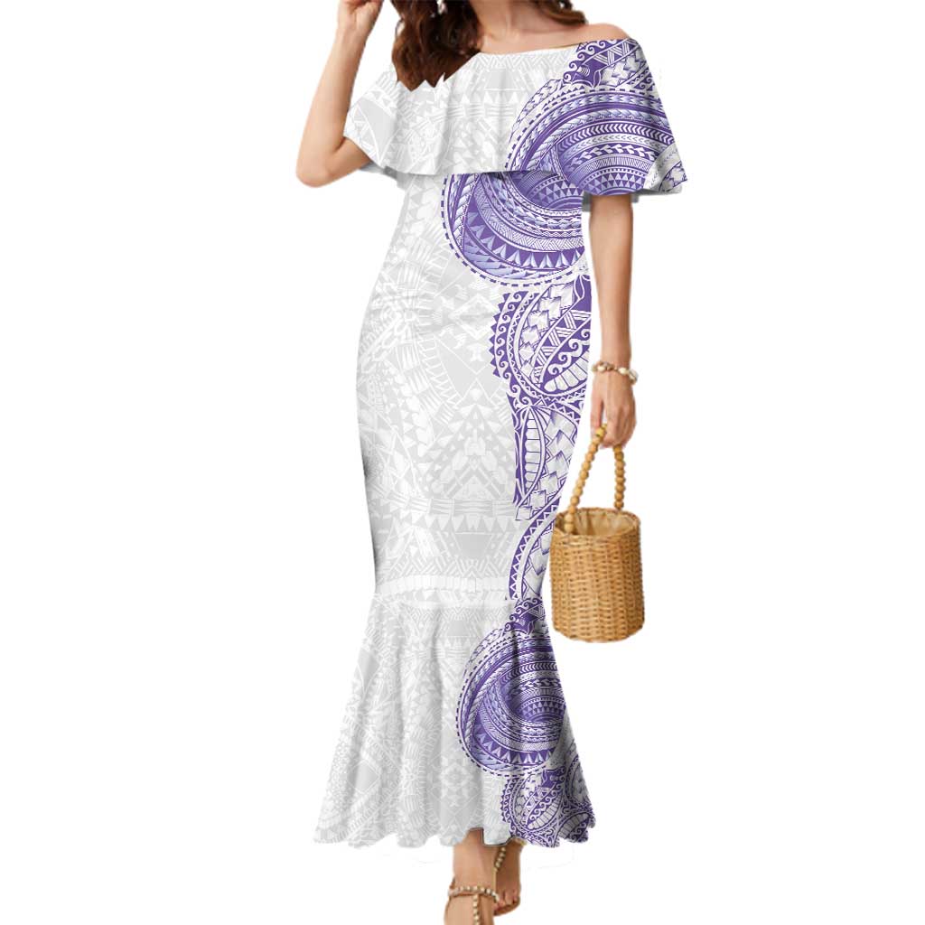 Traditional Polynesian Art Tattoos Family Matching Mermaid Dress and Hawaiian Shirt Purple Color LT03 Mom's Dress Purple - Polynesian Pride