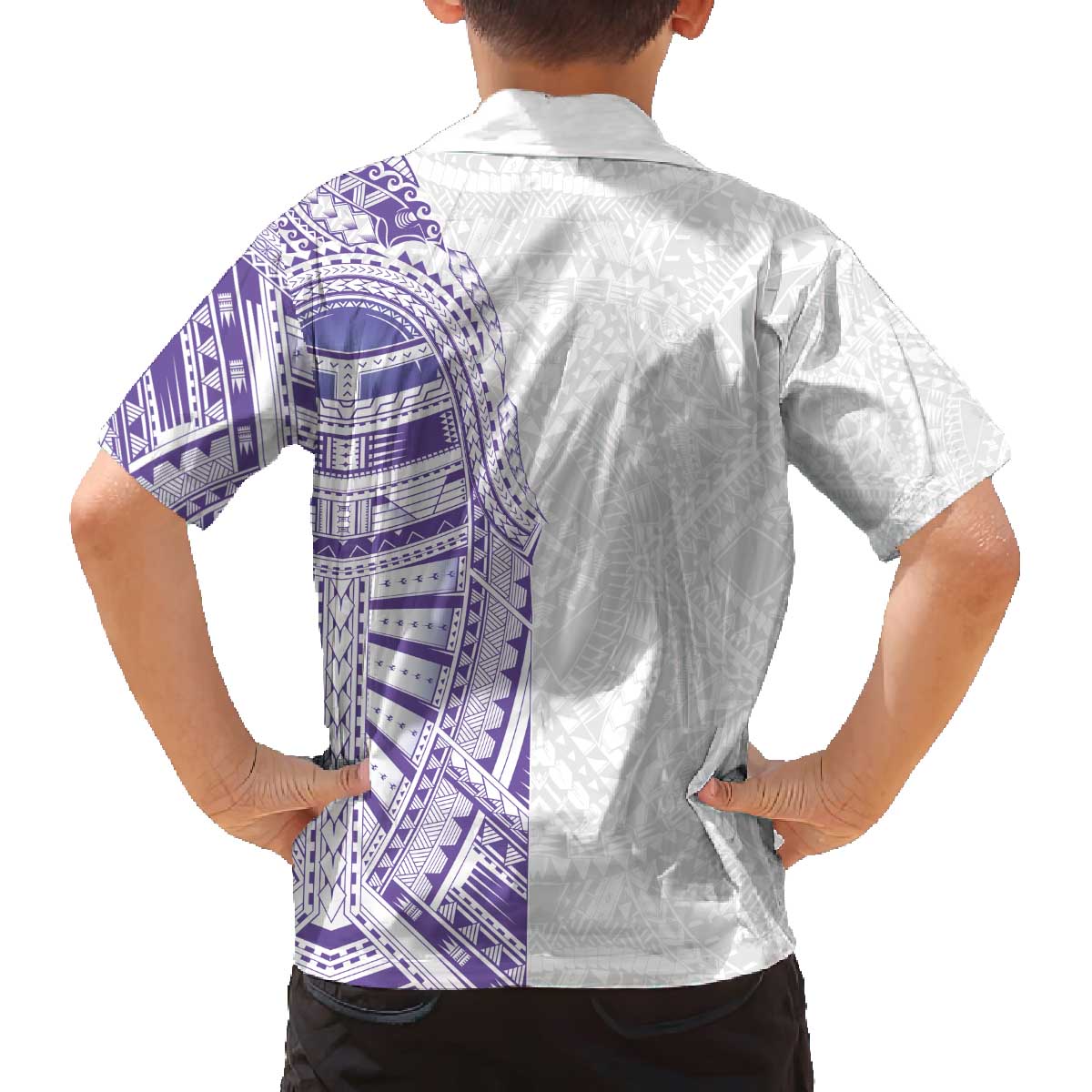 Traditional Polynesian Art Tattoos Family Matching Off The Shoulder Long Sleeve Dress and Hawaiian Shirt Purple Color LT03 - Polynesian Pride