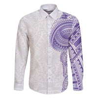 Traditional Polynesian Art Tattoos Family Matching Off The Shoulder Long Sleeve Dress and Hawaiian Shirt Purple Color LT03 Dad's Shirt - Long Sleeve Purple - Polynesian Pride