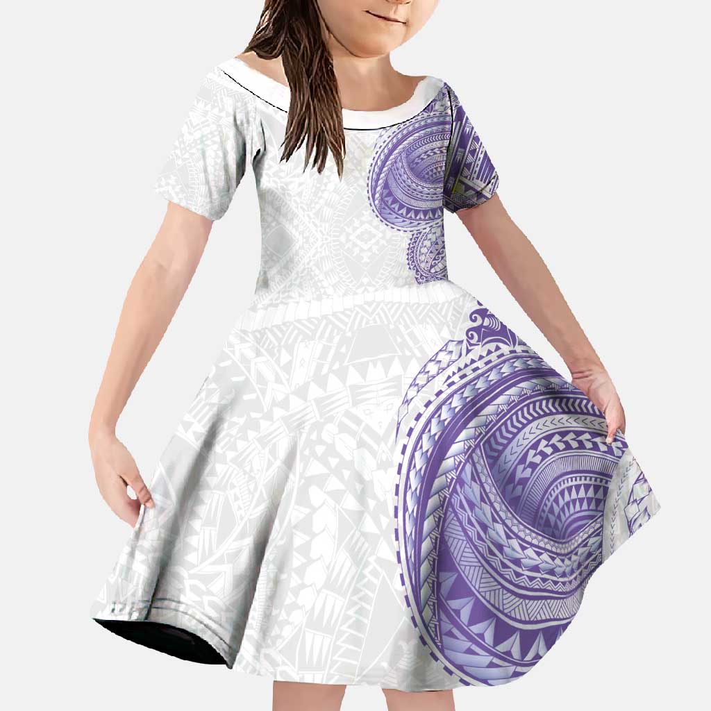 Traditional Polynesian Art Tattoos Family Matching Off Shoulder Maxi Dress and Hawaiian Shirt Purple Color LT03 Daughter's Dress Purple - Polynesian Pride