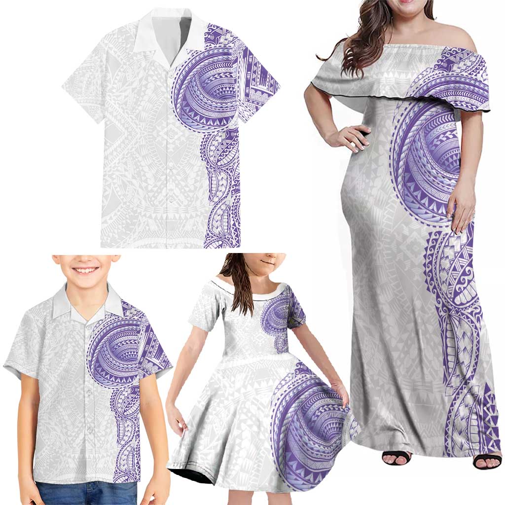 Traditional Polynesian Art Tattoos Family Matching Off Shoulder Maxi Dress and Hawaiian Shirt Purple Color LT03 - Polynesian Pride