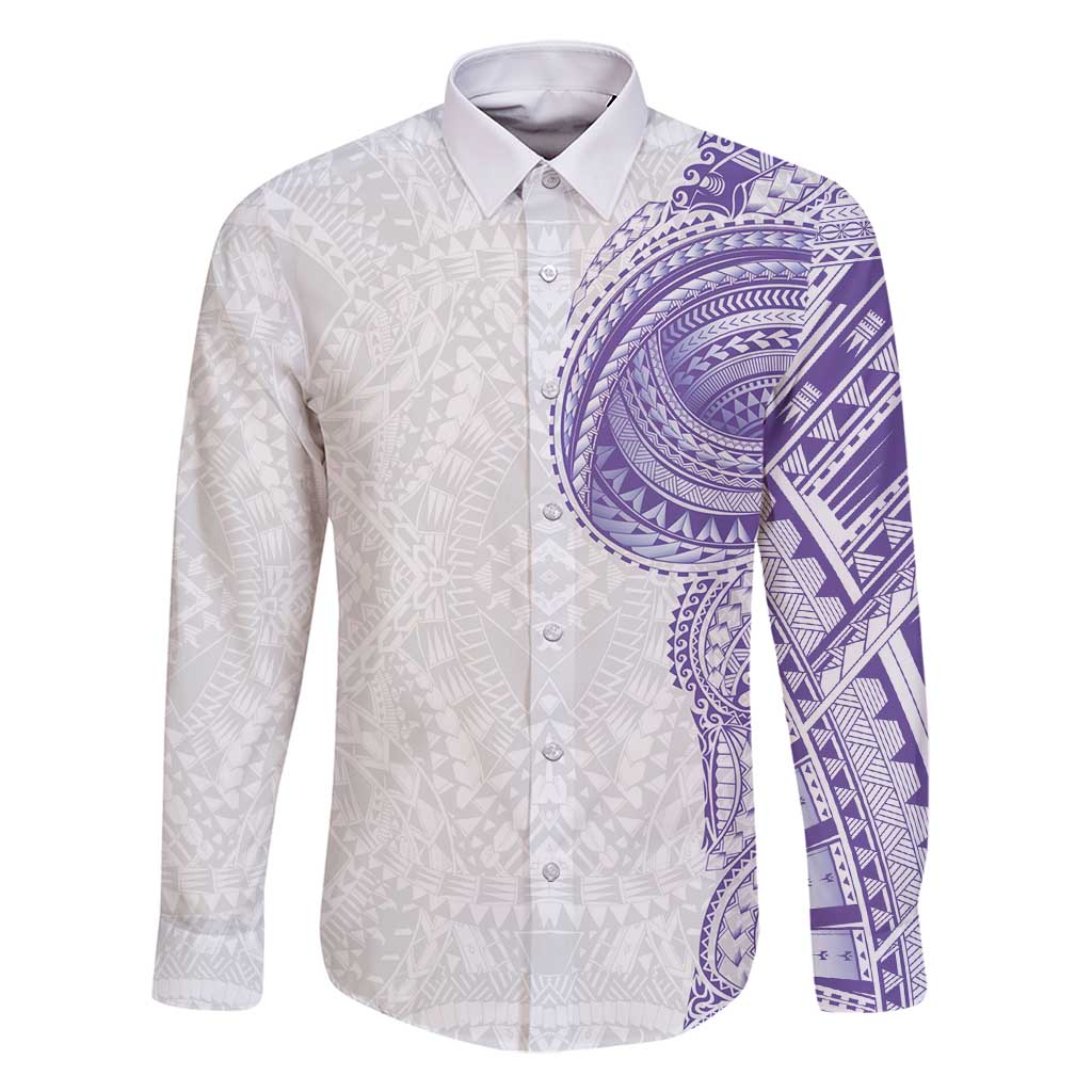 Traditional Polynesian Art Tattoos Family Matching Off Shoulder Maxi Dress and Hawaiian Shirt Purple Color LT03 Dad's Shirt - Long Sleeve Purple - Polynesian Pride