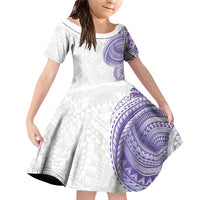 Traditional Polynesian Art Tattoos Family Matching Off Shoulder Short Dress and Hawaiian Shirt Purple Color LT03 Daughter's Dress Purple - Polynesian Pride