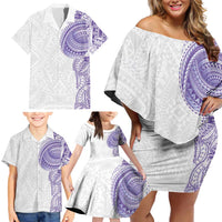 Traditional Polynesian Art Tattoos Family Matching Off Shoulder Short Dress and Hawaiian Shirt Purple Color LT03 - Polynesian Pride