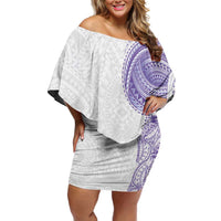 Traditional Polynesian Art Tattoos Family Matching Off Shoulder Short Dress and Hawaiian Shirt Purple Color LT03 Mom's Dress Purple - Polynesian Pride