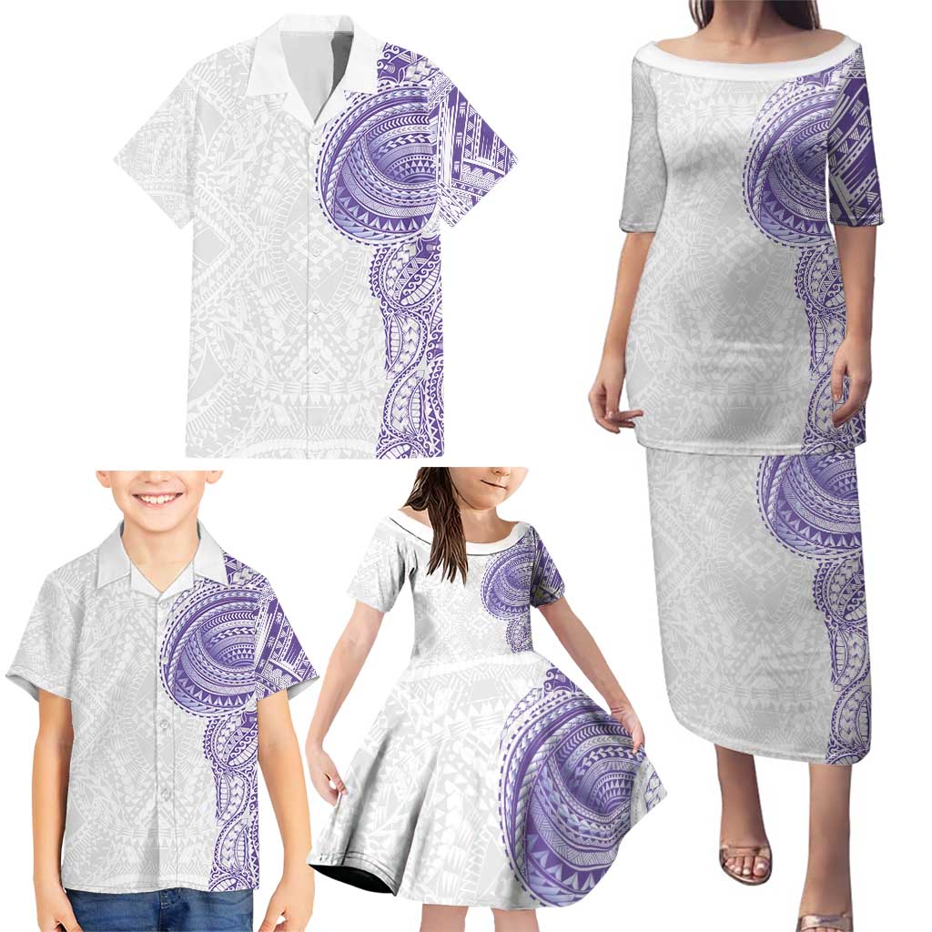 Traditional Polynesian Art Tattoos Family Matching Puletasi and Hawaiian Shirt Purple Color LT03 - Polynesian Pride