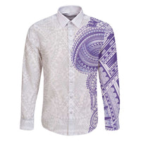 Traditional Polynesian Art Tattoos Family Matching Puletasi and Hawaiian Shirt Purple Color LT03 Dad's Shirt - Long Sleeve Purple - Polynesian Pride