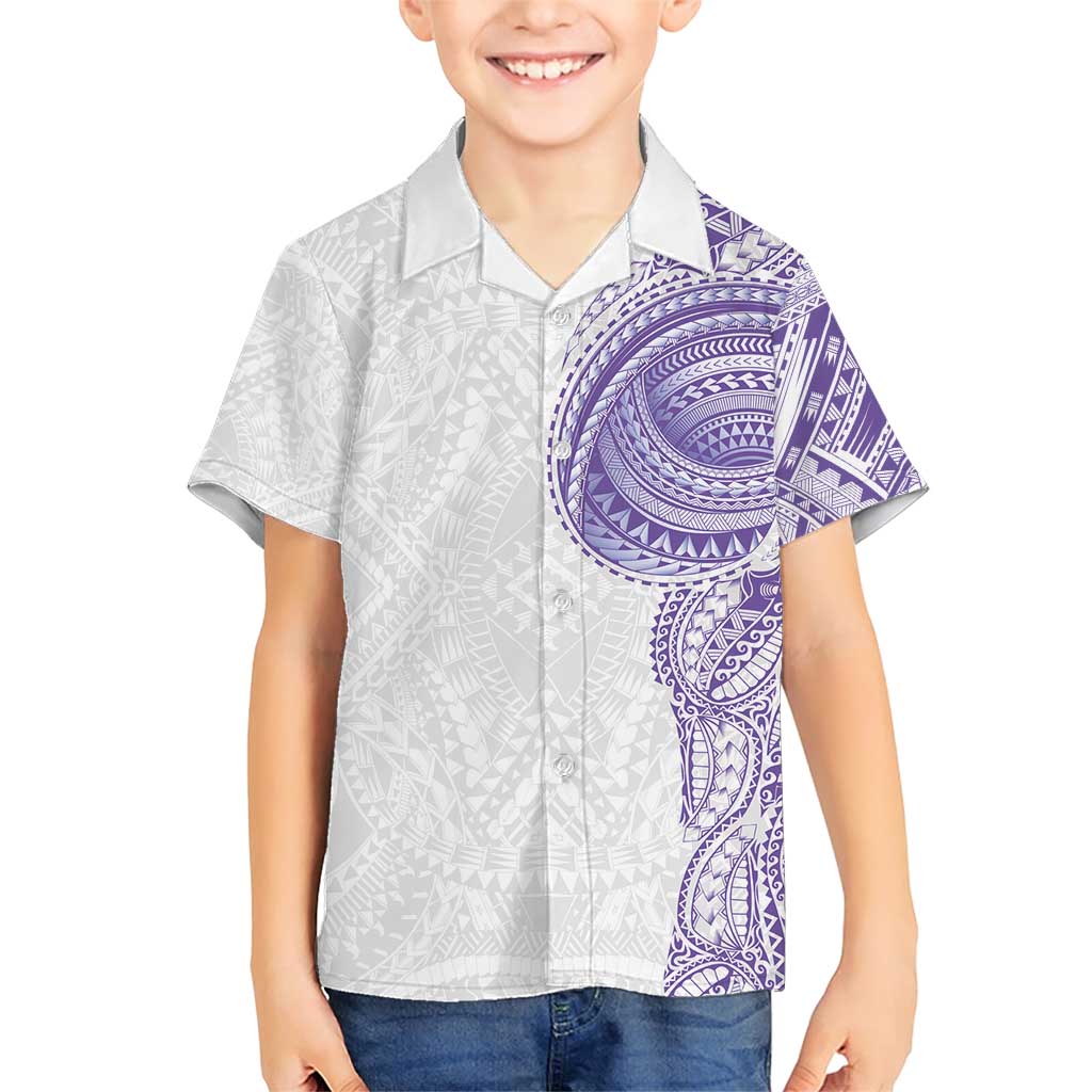 Traditional Polynesian Art Tattoos Family Matching Short Sleeve Bodycon Dress and Hawaiian Shirt Purple Color LT03 Son's Shirt Purple - Polynesian Pride