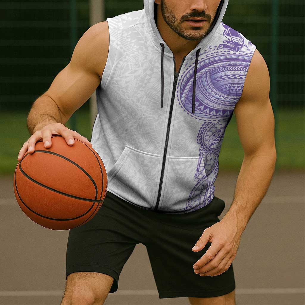 Traditional Polynesian Art Tattoos Sleeveless Zip Hoodie Purple Color - Polynesian Pride