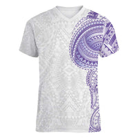 Traditional Polynesian Art Tattoos Women V-Neck T-Shirt Purple Color LT03 Female Purple - Polynesian Pride