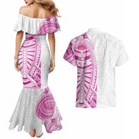 Traditional Polynesian Art Tattoos Couples Matching Mermaid Dress and Hawaiian Shirt Pink Color LT03 - Polynesian Pride