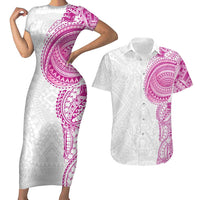 Traditional Polynesian Art Tattoos Couples Matching Short Sleeve Bodycon Dress and Hawaiian Shirt Pink Color LT03 Pink - Polynesian Pride