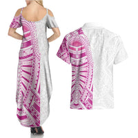 Traditional Polynesian Art Tattoos Couples Matching Summer Maxi Dress and Hawaiian Shirt Pink Color LT03 - Polynesian Pride