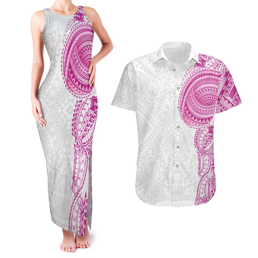 Traditional Polynesian Art Tattoos Couples Matching Tank Maxi Dress and Hawaiian Shirt Pink Color LT03 Pink - Polynesian Pride