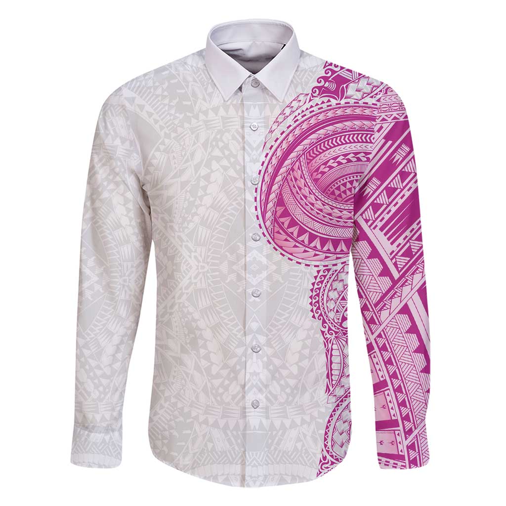Traditional Polynesian Art Tattoos Family Matching Mermaid Dress and Hawaiian Shirt Pink Color LT03 Dad's Shirt - Long Sleeve Pink - Polynesian Pride