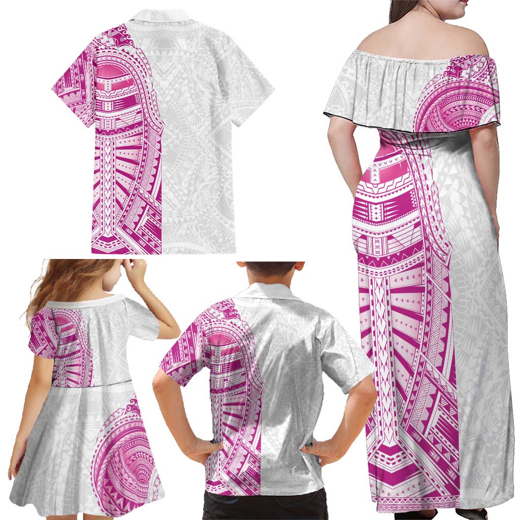 Traditional Polynesian Art Tattoos Family Matching Off Shoulder Maxi Dress and Hawaiian Shirt Pink Color LT03 - Polynesian Pride