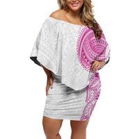 Traditional Polynesian Art Tattoos Family Matching Off Shoulder Short Dress and Hawaiian Shirt Pink Color LT03 Mom's Dress Pink - Polynesian Pride