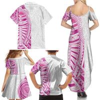 Traditional Polynesian Art Tattoos Family Matching Summer Maxi Dress and Hawaiian Shirt Pink Color LT03 - Polynesian Pride