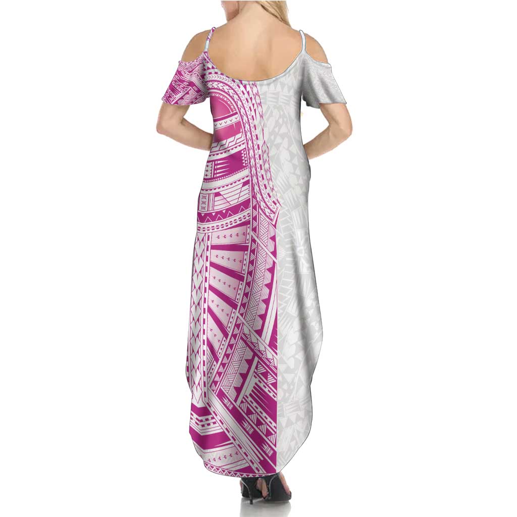 Traditional Polynesian Art Tattoos Family Matching Summer Maxi Dress and Hawaiian Shirt Pink Color LT03 - Polynesian Pride