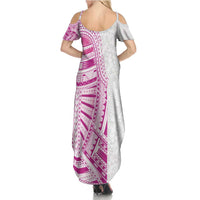 Traditional Polynesian Art Tattoos Family Matching Summer Maxi Dress and Hawaiian Shirt Pink Color LT03 - Polynesian Pride