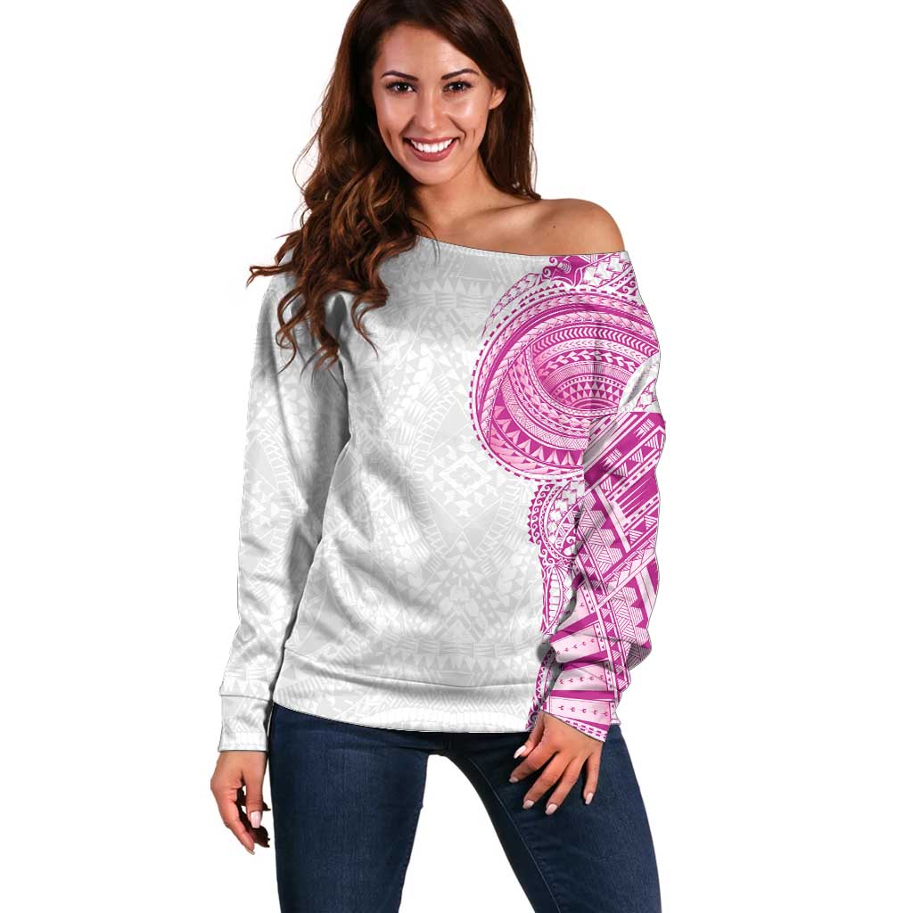 Traditional Polynesian Art Tattoos Off Shoulder Sweater Pink Color LT03 Women Pink - Polynesian Pride