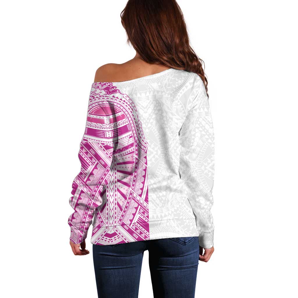Traditional Polynesian Art Tattoos Off Shoulder Sweater Pink Color LT03 - Polynesian Pride