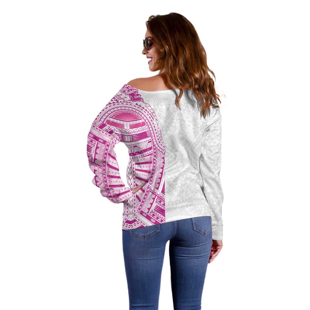 Traditional Polynesian Art Tattoos Off Shoulder Sweater Pink Color LT03 - Polynesian Pride