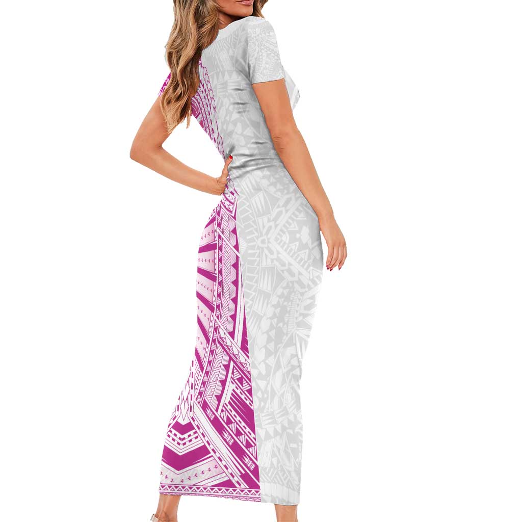 Traditional Polynesian Art Tattoos Short Sleeve Bodycon Dress Pink Color - Polynesian Pride