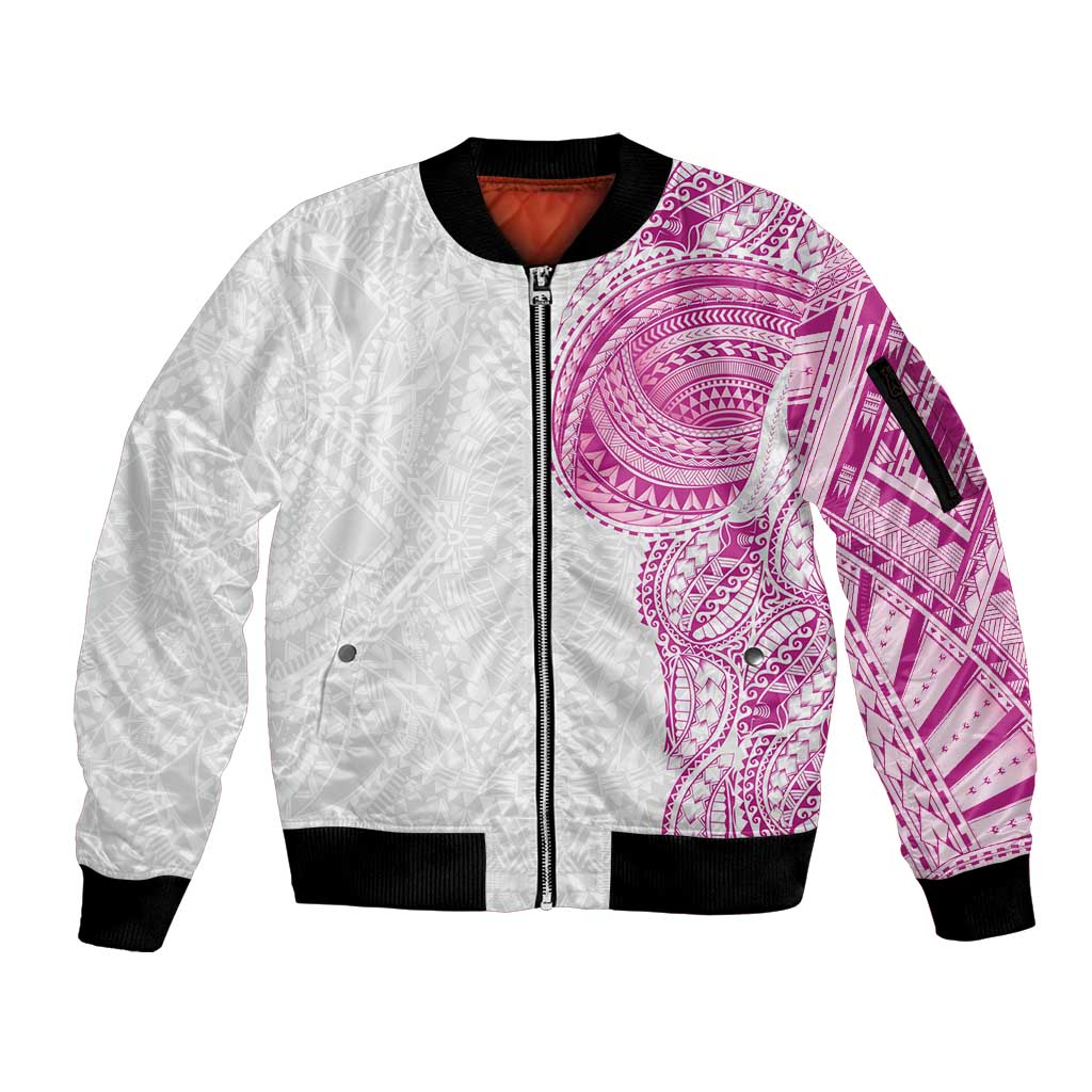 Traditional Polynesian Art Tattoos Sleeve Zip Bomber Jacket Pink Color LT03 Unisex Pink - Polynesian Pride