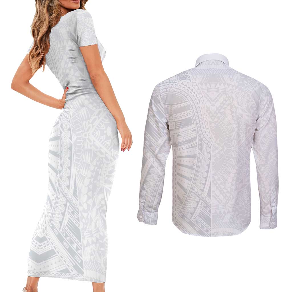 Lotu Tamaiti Couples Matching Short Sleeve Bodycon Dress and Long Sleeve Button Shirt Traditional Samoan Art Tattoos LT03 - Polynesian Pride