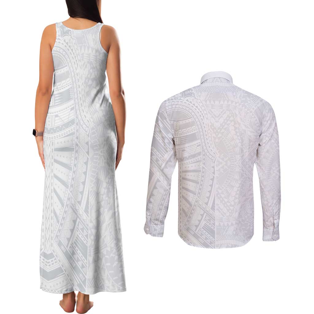 Lotu Tamaiti Couples Matching Tank Maxi Dress and Long Sleeve Button Shirt Traditional Samoan Art Tattoos LT03 - Polynesian Pride