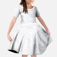 Lotu Tamaiti Family Matching Off Shoulder Maxi Dress and Hawaiian Shirt Traditional Samoan Art Tattoos LT03 Daughter's Dress White - Polynesian Pride