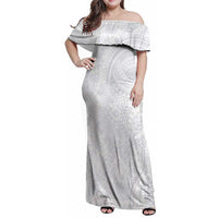 Lotu Tamaiti Family Matching Off Shoulder Maxi Dress and Hawaiian Shirt Traditional Samoan Art Tattoos LT03 Mom's Dress White - Polynesian Pride