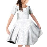 Lotu Tamaiti Family Matching Off Shoulder Short Dress and Hawaiian Shirt Traditional Samoan Art Tattoos LT03 Daughter's Dress White - Polynesian Pride