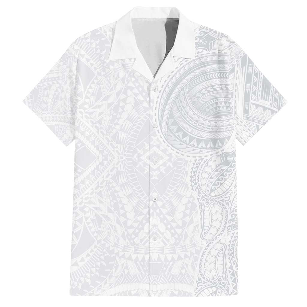 Lotu Tamaiti Family Matching Off Shoulder Short Dress and Hawaiian Shirt Traditional Samoan Art Tattoos LT03 Dad's Shirt - Short Sleeve White - Polynesian Pride