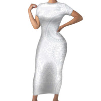 Lotu Tamaiti Family Matching Short Sleeve Bodycon Dress and Hawaiian Shirt Traditional Samoan Art Tattoos LT03 Mom's Dress White - Polynesian Pride
