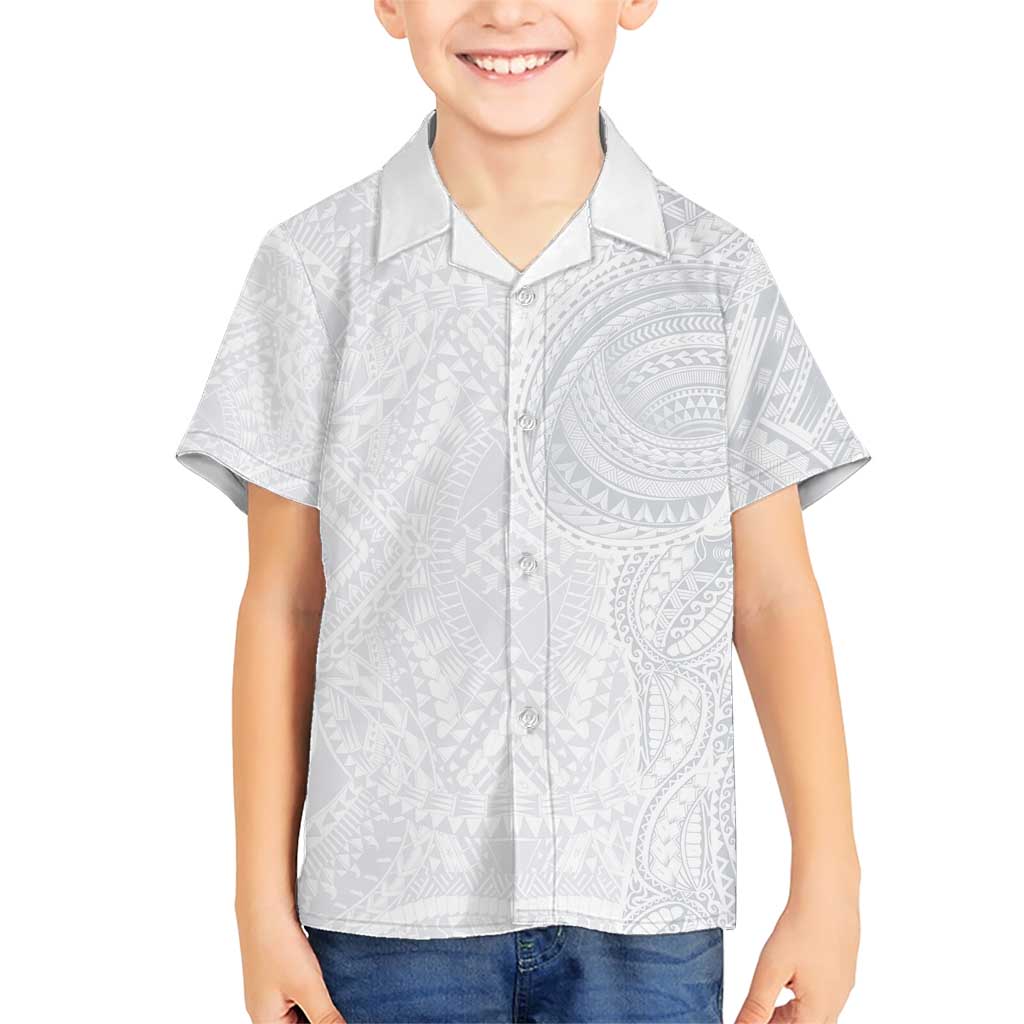 Lotu Tamaiti Family Matching Short Sleeve Bodycon Dress and Hawaiian Shirt Traditional Samoan Art Tattoos LT03 Son's Shirt White - Polynesian Pride